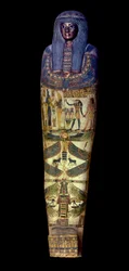 Antiguidade egípcia: cobertura do sarcófago de Jedkhonsouioufankh (Djedkhonsouiouefankh), cerca de 750 AC, Museu do Louvre - Antiguidade egípcia: cobertura do sarcófago de Djedkhonsouioufankh (Djedkhonsouioufankh), Cerca de 750 AC, Museu do Louvre, Paris