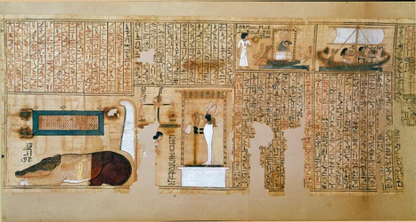 Antiquite egípcia: fragmento do Livro dos Mortos, papiro de Nebqed. Detalhe que representa o peso das almas. 18ª dinastia. 1400-1350 AC. Paris, Museu do Louvre.