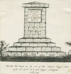 Blithfield - Memorial no local do Ancient Bagots Hall: desenho em sépia, sd [19º séc.] (Desenho)