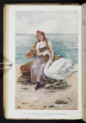 Elise e o seu irmão mais novo, de "The Wild Swans" (cor litho)