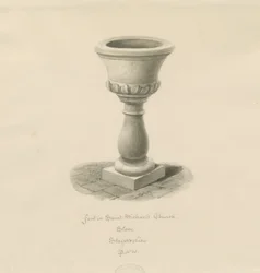 Fonte na Igreja de Pedra - &39;St. Michael&39;s &39;: desenho sépia