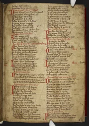 Harley MS 2558 f.8r, Novele cirurgerie, excerto (365 linhas). Uma colecção de receitas médicas em verso anglo-normandês (vellum)