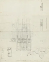 Interior da Catedral de Lichfield - Retábulos ao Altar: desenho a pena, sd [c 1780] (desenho)