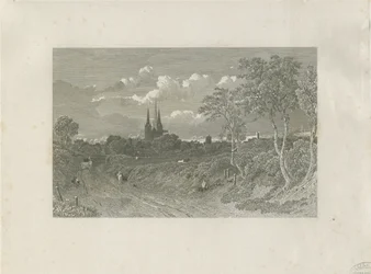 Catedral de Lichfield - Vista Oeste (distante): gravura, nd [?18 cent] (estampado)