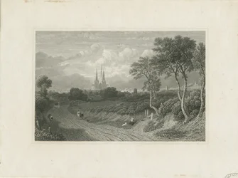Catedral de Lichfield - Vista Oeste (distante): gravura, nd [?18 cent] (estampado)