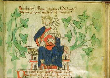 Roy.20 A II f.7 Rei Estêvão entronizado, escrito durante o reinado de Eduardo II (1284-1327)