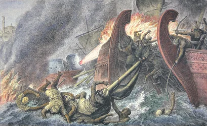 Navios Destruídos pelo Fogo Grego (cor litho)
