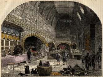 A Cozinha do Século XVI da Rainha Isabel I - gravura da "História da Inglaterra" de Cassell Petter & Galpin