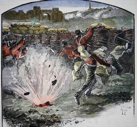As posições britânicas sob fogo de canhão da cidade durante o Cerco de Deli