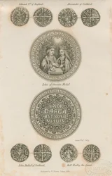 Tutbury - Placa de Moedas Medievais: gravura, nd [c 1832] (imprimir)