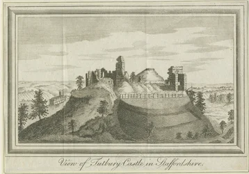 Castelo de Tutbury - Vista Leste: gravura, nd [1731] (imprimir)