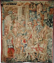 Imperador Tito Vespasiano (9-79 d.C.) Ordenando a seu Filho, Tito (38-91 d.C.), que Retorne a Jerusalém (tapeçaria)