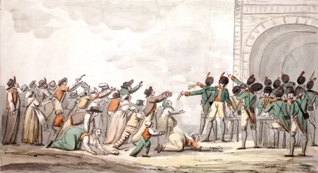 Distribuição de Assignats, Revolução Francesa (gravura a cores)
