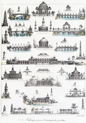 Fachada de diferentes edifícios dedicados ao fabrico de ornamentos de jardim.