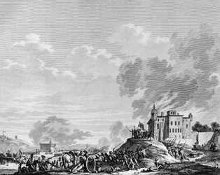 Revolução Francesa: Captura do acampamento de Jales en Ardeche pelos patriotas revolucionários em Julho de 1792. Paris, Biblioteca do Instituto de História da Revolução
