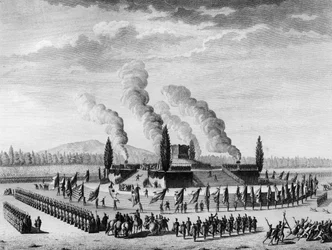 Revolução Francesa: Funebres em homenagem aos cidadãos que morreram em Nancy, em Setembro de 1790. Paris, Biblioteca do Instituto de História da Revolução