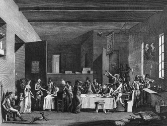 Revolução francesa e movimento anti-revolucionário: Interior de uma comissão revolucionária sob o terror do ano 1793-1794. Paris, Biblioteca do Instituto de História da Revolução