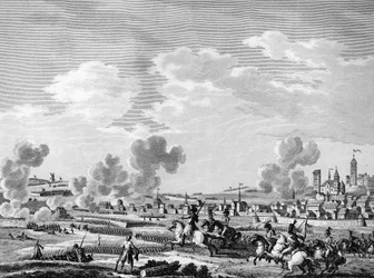 Revolução francesa e chegada das forças contra-revolucionárias: vitória dos revolucionários franceses em Jemmapes em 6 de novembro de 1792 sobre o exército austríaco na Bélgica. Paris, Biblioteca do Instituto de História da Revolução