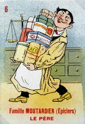 Jogo das Sete Famílias: O pai da Família Moutardier (Grocers). Musée de la Carte à Jouier, Issy-les-Moulineaux.