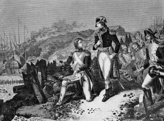 O general Jean Andoche Junot (Jean-Andoche) (1771-1813), duque de Abrantes, a escrever uma carta para Napoleão Bonaparte durante o cerco de Toulon, em dezembro de 1793. Junot e o general Napoleão Bonaparte durante o cerco de Toulon