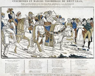 Cerimónia da carne de vaca de Carnaval em Paris