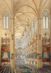 Interior da Catedral de Notre-Dame de Paris durante a coroação de Napoleão I (1769-1821) em 2/12/1804. Aguarela de cerca de 1804. Île-d