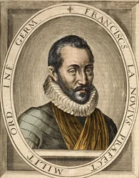 Retrato de François de La Noue (1531-1591), autor de Speeches politiques et militaires francais - François de la Noue chamado Bras-de-Fer (Braço de Ferro)