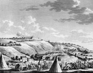 Guerra da Revolução Francesa e movimentos contra os revolucionários: Cerco e captura da cidade de Lyon pelo exército republicano francês a 9 de Outubro de 1793 contra as tropas realistas. Paris, Biblioteca do Instituto de História da Revolução
