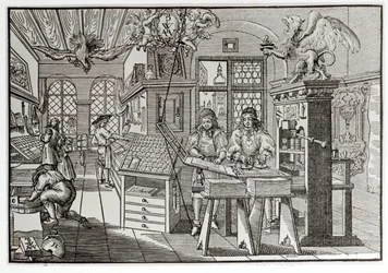 Interior de uma tipografia em Nuremberga