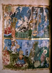Cenas da vida de São Cipriano. Miniatura em «Homilias. Orationes» de São Gregório de Nazianzo (ou Naziance) (328-390), 879-882. Manuscrito grego. Paris, NL