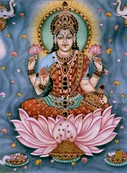Deusa Lakshmi Pintura em miniatura sobre papel