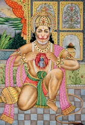 Senhor Hanuman Pintura em miniatura sobre papel