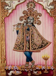 Pintura em miniatura de Lord Krishna sobre marfim