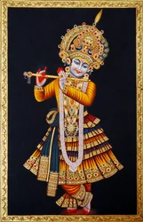 Senhor Krishna a tocar flauta Pintura em miniatura sobre papel