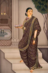 Senhora Marathi que vai ao templo Pintura em miniatura sobre papel