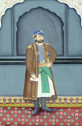 Pintura em miniatura de Maharaja Sawai Ram Singh Second, Jaipur