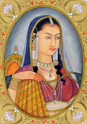 Pintura em miniatura da rainha mogol Jodha Bai Índia Ásia