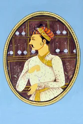Pintura em miniatura do Imperador Mughul Akbar Índia Ásia