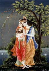 Pintura em miniatura de Radha Krishna, Índia
