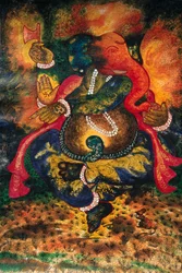 Miniatura de pintura do Deus Ganesh Ganpati sobre papel