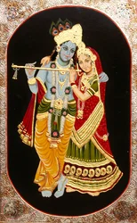 Pintura de Deus Krishna e da sua maior devota Radha, Índia