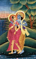 Pintura de Deus Krishna e da sua maior devota Radha, Índia