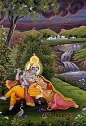 Pintura em miniatura de Radha Krishna