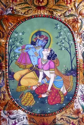 Radha Krishna Pintura em miniatura sobre papel
