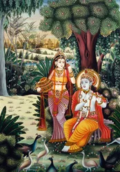 Radha Krishna Pintura em miniatura sobre papel