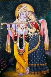 Radha Krishna Pintura em miniatura sobre papel