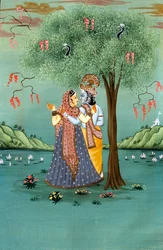 Radha Krishna Pintura em miniatura sobre papel