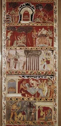 Cenas do Ramayana, poema épico composto no século VI por Valmiki e que conta a lenda de Rama. Biblioteca Bengala Ocidental. Victori & Albert. Londres