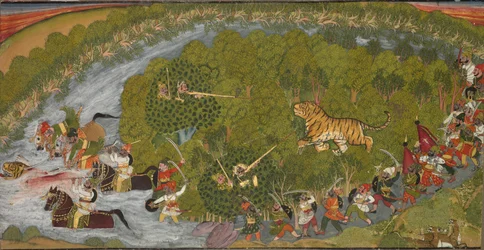 Caça ao Tigre, c.1800 (tinta e cor sobre papel)