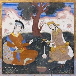 Fresco no palácio Chehel Sotoun, Esfahan, Irão